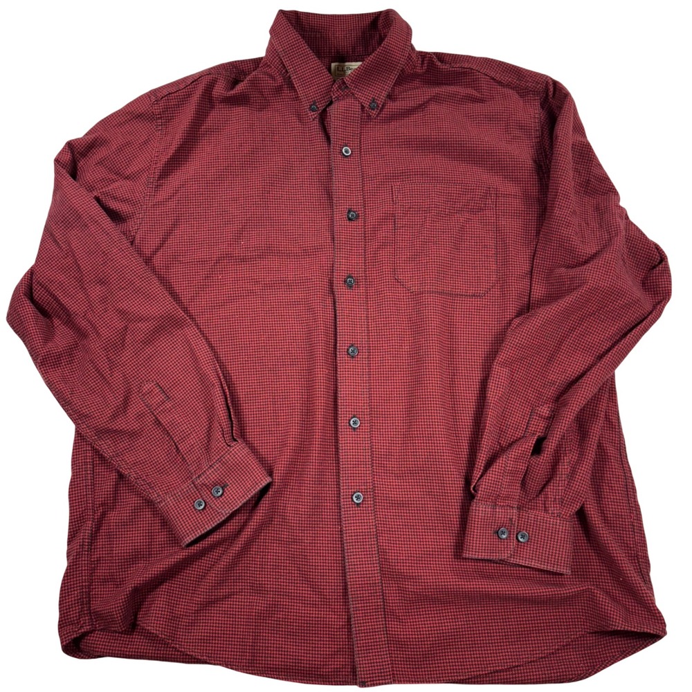 LL Bean Mens XL Wicked Good Flannel Button Down Shirt Red‎ Black Houndstooth